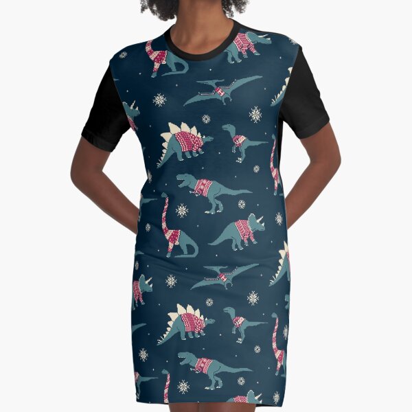 Dinos In Sweaters Graphic T-Shirt Dress