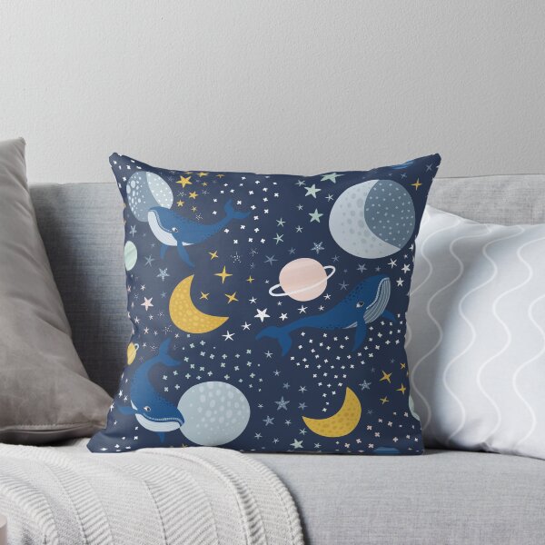 Item preview, Whimsical space whales on dark navy designed and sold by Handypanda.
