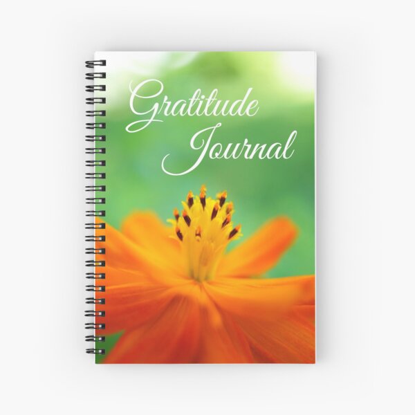 Gratitude Journal - Orange color flower with green background Spiral Notebook