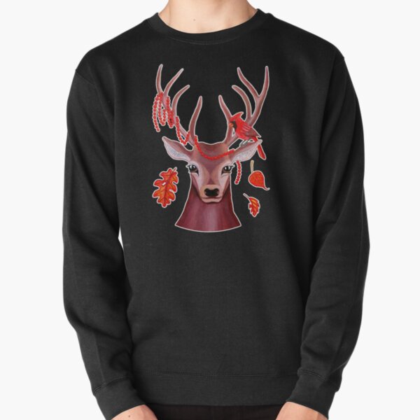 Deer and Cardinal at Fall Pullover Sweatshirt