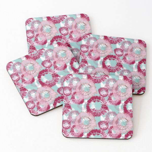 Item preview, "Flower Circles" abstract floral, red, pink on blue designed and sold by ncxadair.