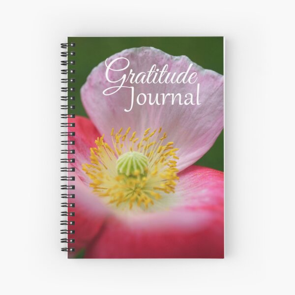 Gratitude Journal - Pink and white poppy flower Spiral Notebook