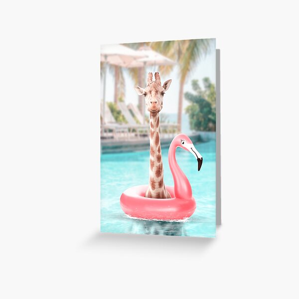Giraffe in a swimming pool Greeting Card
