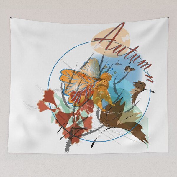 Item preview, AUTUMN ILLUSTRATION, LEAVES AND FAIRY PUSHED BY WIND designed and sold by Luciano Montemarano.