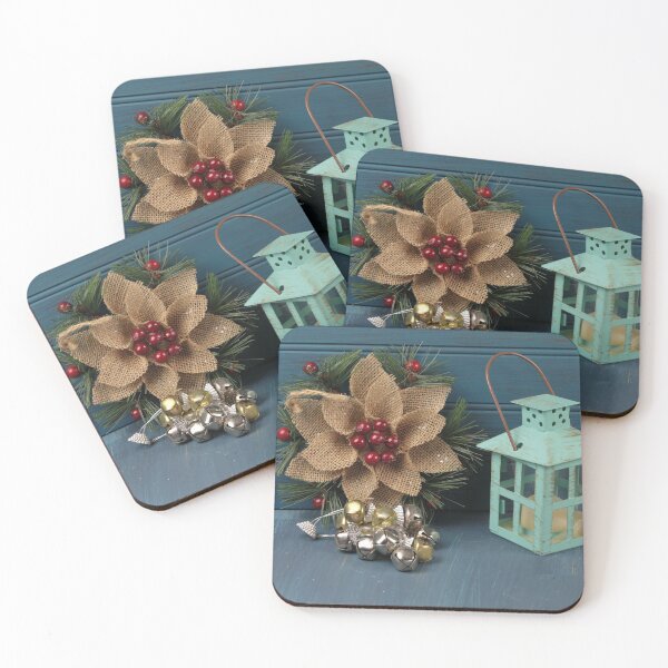 Item preview, Christmas decorations with candle lamp on a wooden background designed and sold by ikshvaku.