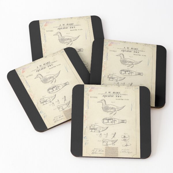 Vintage Duck Toy Patent Drawing Coasters (Set of 4)