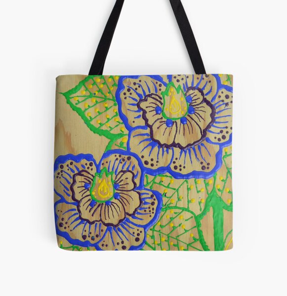 Blue Flowers in Henna Style All Over Print Tote Bag