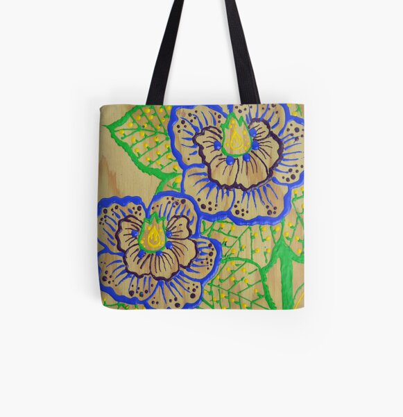 Blue Flowers in Henna Style All Over Print Tote Bag