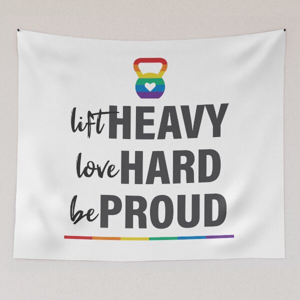 Item preview, Lift Heavy Love Hard Be Proud Rainbow Kettlebell text design designed and sold by StudioUnrefined.