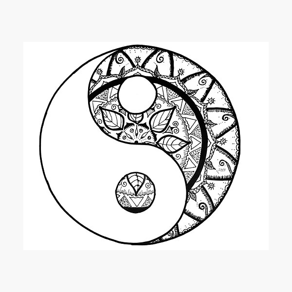 Yin Yang Mandala, handgemalt Fotodruck