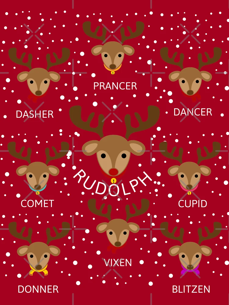 Rudolph and All Santa Claus's Reindeer Names (Red) Kids T-Shirt