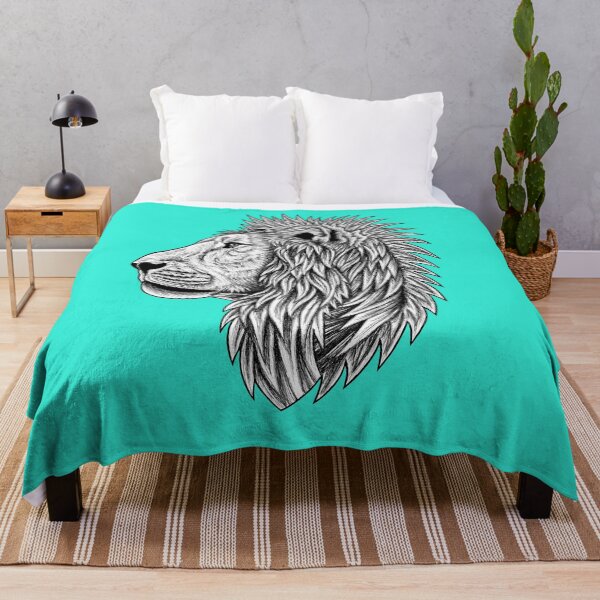 Item preview, Asiatic lion - big cat - ink illustration - turquoise designed and sold by LorenDowding.