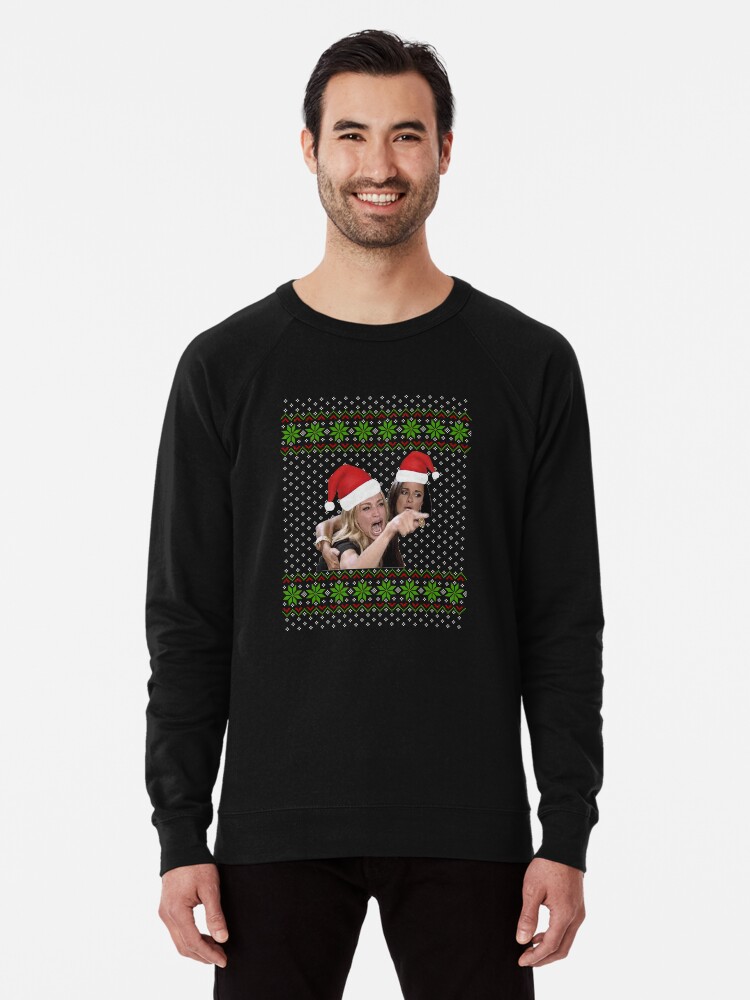 Woman Yelling At A Cat Ugly Christmas Meme Lightweight Sweatshirt