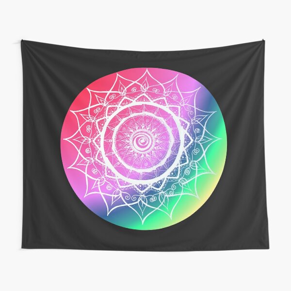 Mandala, white and colorful, hand painted Tapestry