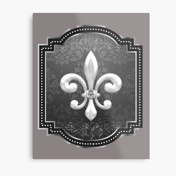 Fleur de lis on black victorian background Metal Print