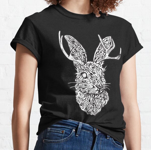 Hand Drawn Black and white Jackalope Classic T-Shirt