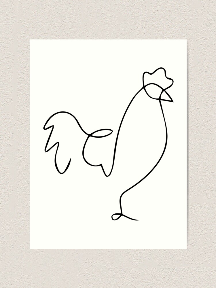 Impression Artistique Coq Poule One Line Un Trait Dessin Au Trait Par Stolziiio Redbubble