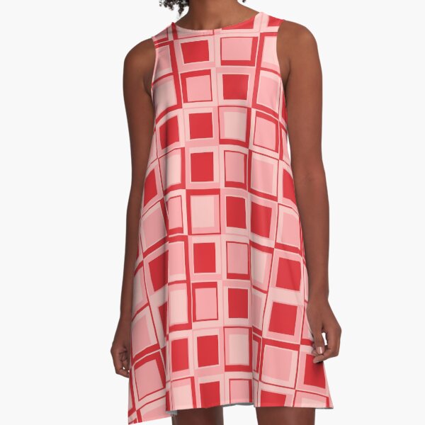 Rote 70er Jahre Styling Quadrate A-Linien Kleid