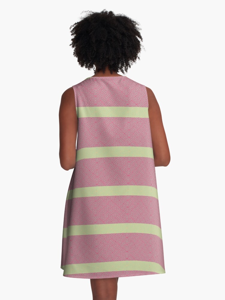 Thumbnail 3 of 4, A-Line Dress, Pink Key Stripes designed and sold by kinkatstyle.