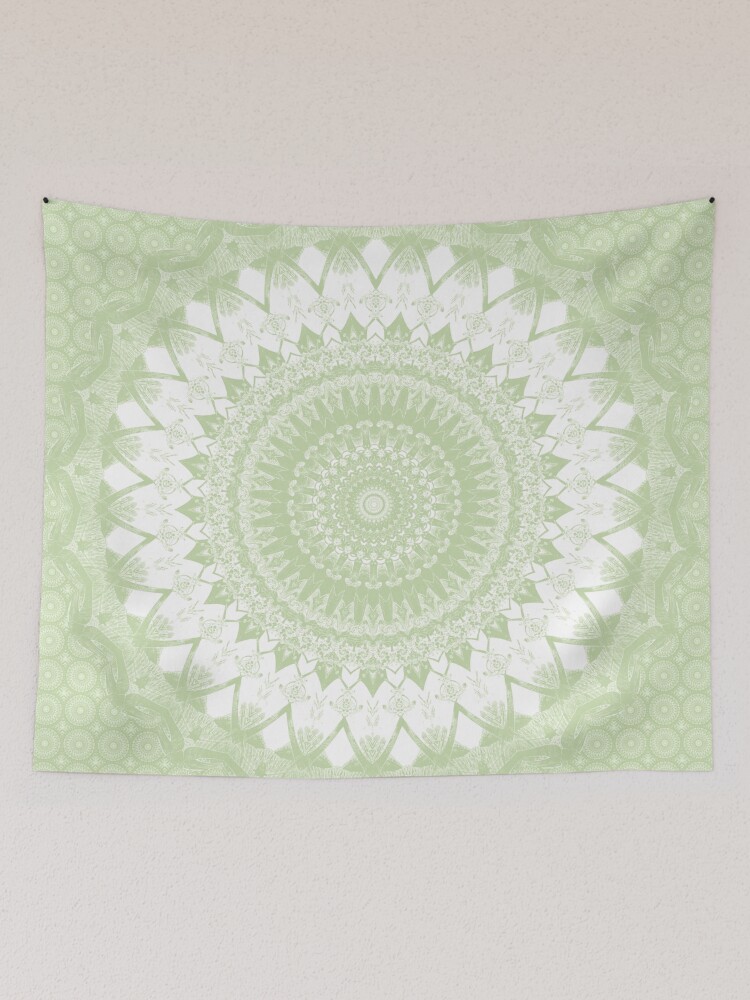Mandala Tapestry Green And White Tapestry Boho Pastel Green