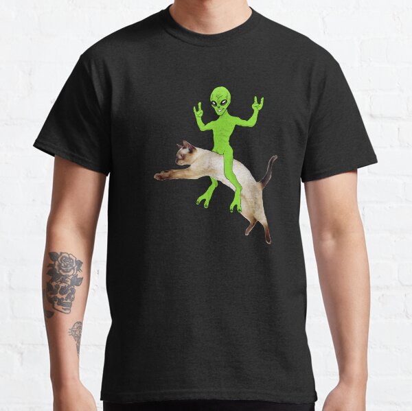 alien riding a cat shirt