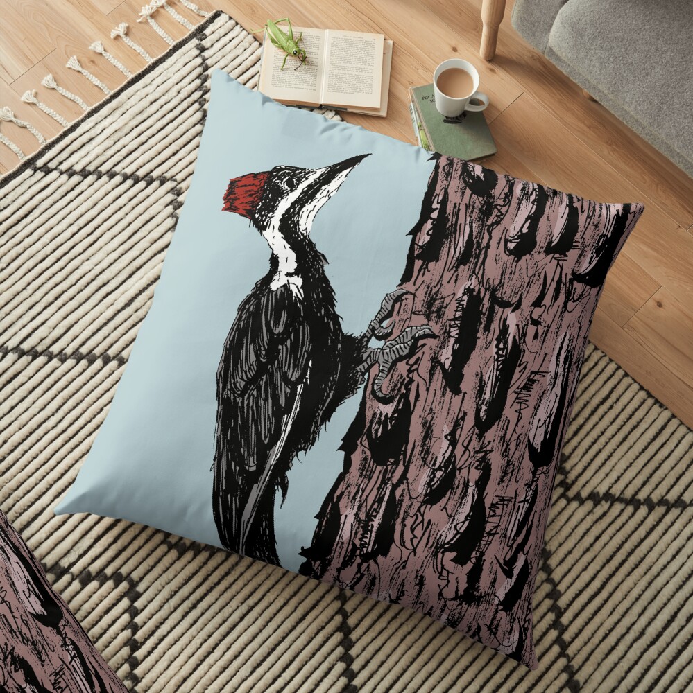 Pileated Woodpecker on a Jeffrey Pine Tree Floor Pillow