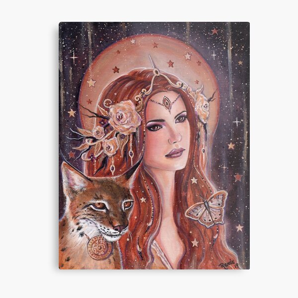 Freya goddess with Lynx by Renee Lavoie Metal Print