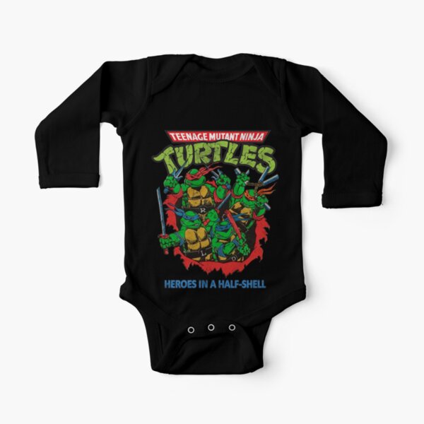 Heroes In A Half Shell (80s throwback design) Long Sleeve Baby One-Piece