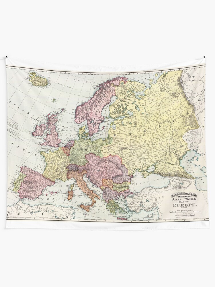 "Vintage Old Map of Europe, Digital Download Map of Europe" Tapestry 