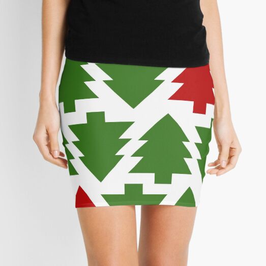 Red and Green Holiday Tree Pattern Mini Skirt
