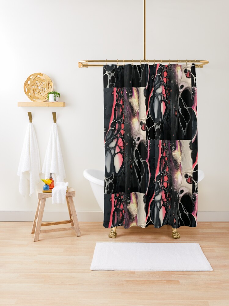 black white gold shower curtain