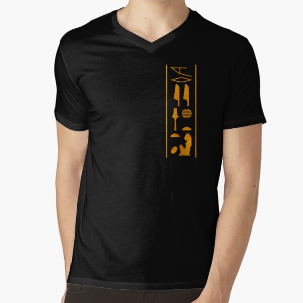 Beloved of Sekhmet. Gold Hieroglyphic T Shirt design by Stuart Littlejohn V-Neck T-Shirt
