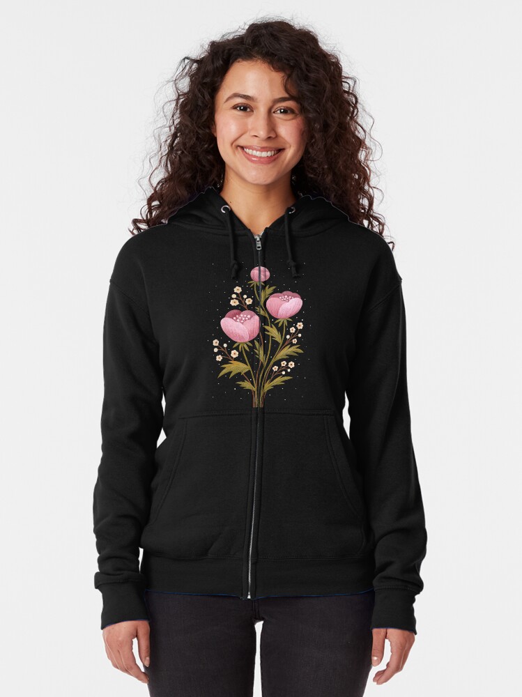 Alternate view of Blooms in the dark Zipped Hoodie