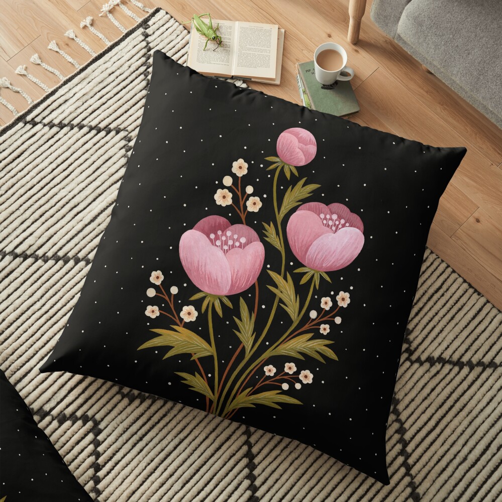 Blooms in the dark Floor Pillow