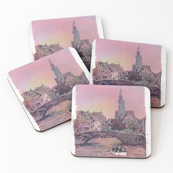 Item preview, Church rising over medieval buildings of Bruges, Belgium at Jan Van Eyck Square.   designed and sold by rfoxphoto.