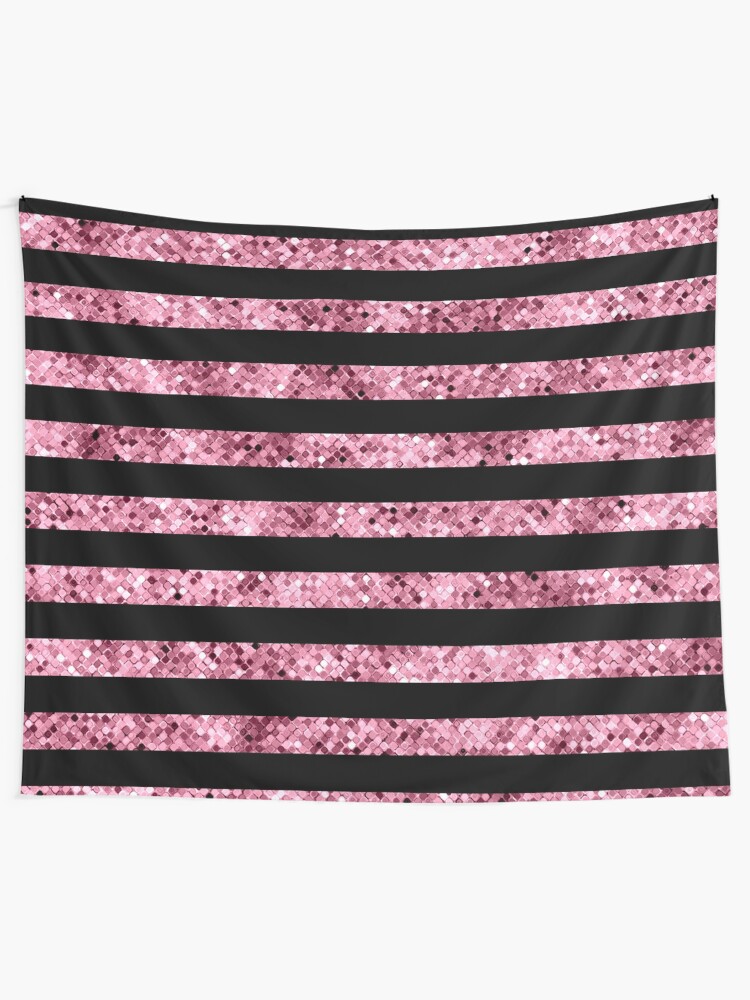 Alternate view of Pink and Black Glitter Sequin Stripes Tapestry