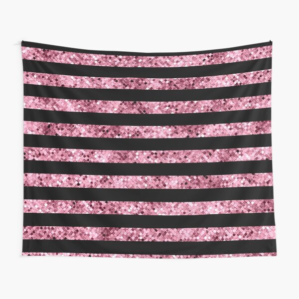Pink and Black Glitter Sequin Stripes Tapestry