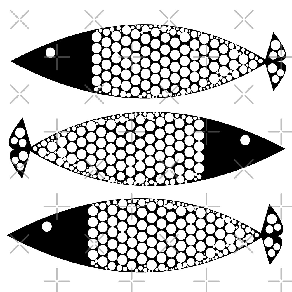 Three Fish Black And White Minimalist Monochrome Mid Century Modern   Flat,1000x1000,075,f.u23 