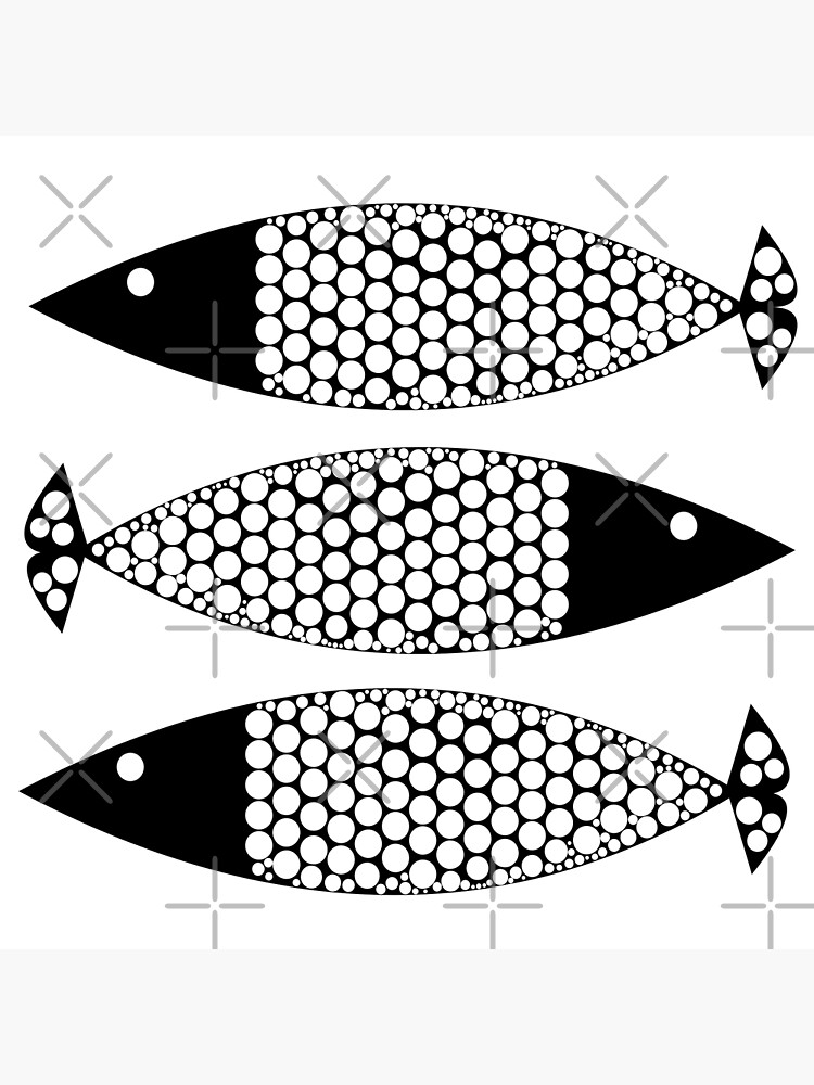 Mid-Century Fish Art Black and White Fabric