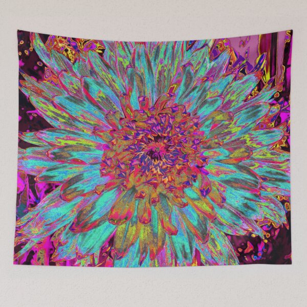 Item preview, Psychedelic Teal Blue Abstract Decorative Dahlia designed and sold by myrubiogarden.