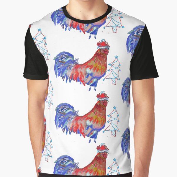 Christmas Rooster Watercolor Painting Graphic T-Shirt