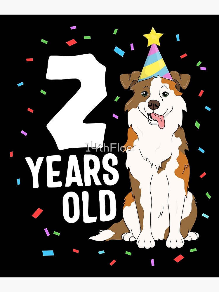 Years Old Party Kids Australian Shepherd Dog 2nd Birthday Poster