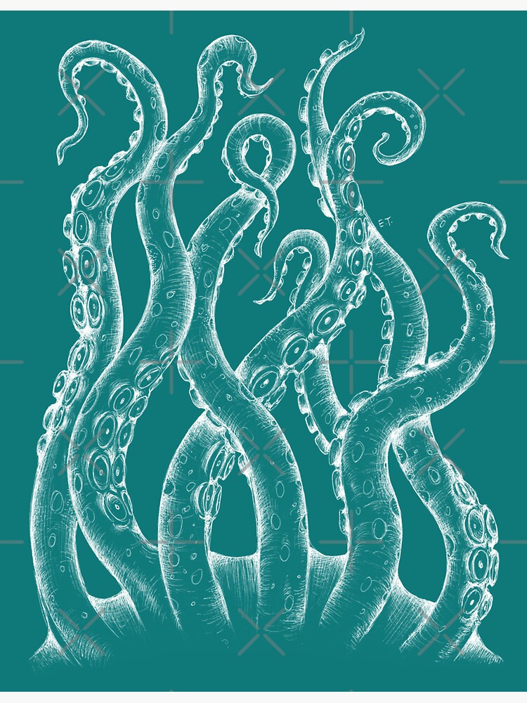 "White Tentacles Octopus ink teal turquoise Art" Sticker for Sale by