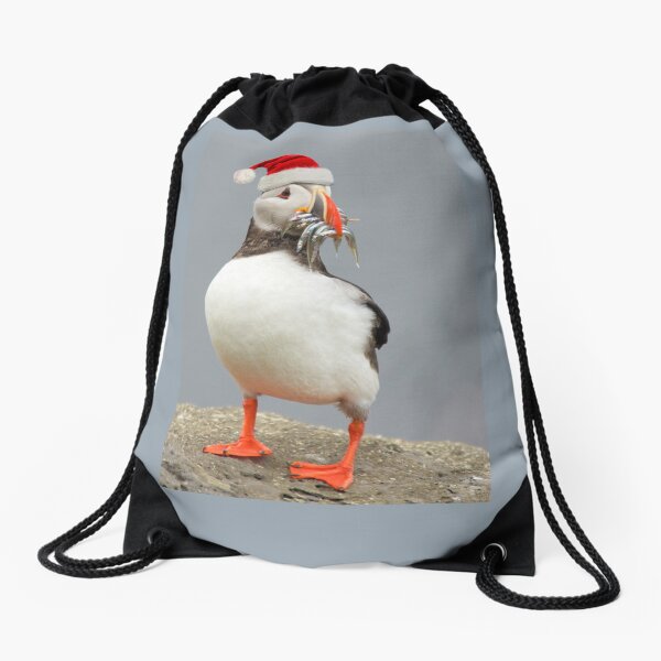 Holiday Puffin Drawstring Bag