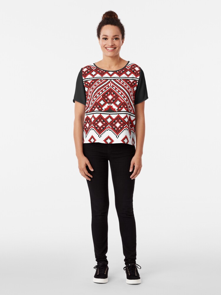 Alternate view of #Ukrainian #Embroidery, #CrossStitch, #Pattern Chiffon Top