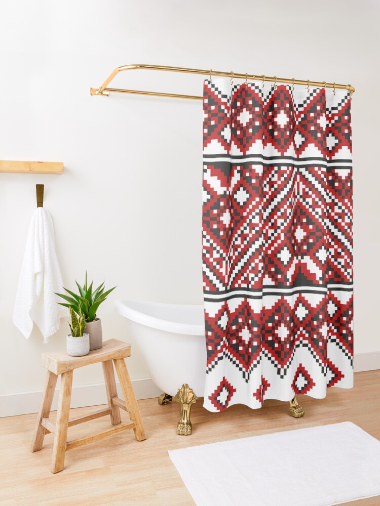 Alternate view of #Ukrainian #Embroidery, #CrossStitch, #Pattern Shower Curtain