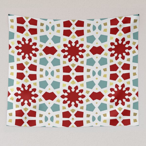 Item preview, Mint, cranberry and Gold, geometric Arabic pattern inspired by the Grand Mosque at KAUST designed and sold by CreatEVEdesign.