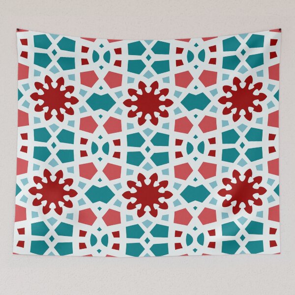 Item preview, Sage, cranberry, teal and coral geometric Arabic pattern inspired by the Grand Mosque at KAUST designed and sold by CreatEVEdesign.