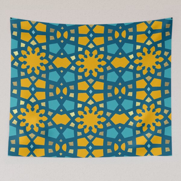 Item preview, Citrus, teal  and gold, geometric Arabic pattern inspired by the Grand Mosque at KAUST designed and sold by CreatEVEdesign.