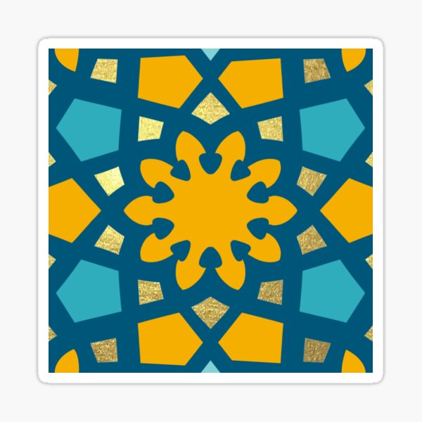 Citrus, teal and gold, geometric Arabic pattern inspired by the Grand Mosque at KAUST Sticker